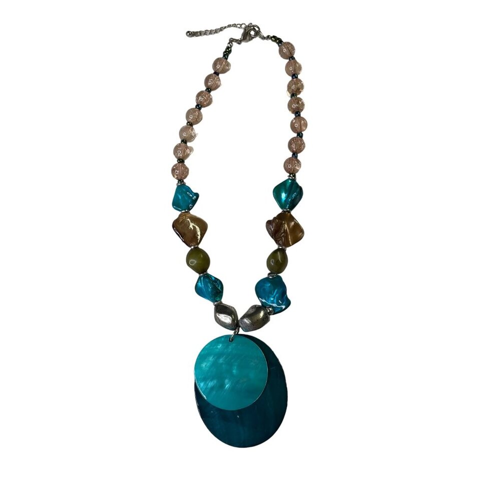 Beaded Necklace Turquoise Colored Brown Shell Pendant Choker Fashion Jewelry u